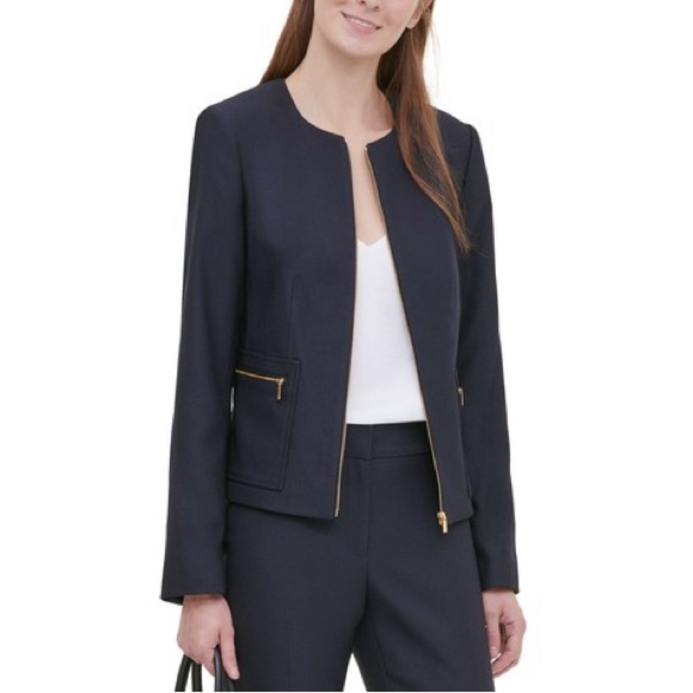 NWT Calvin Klein Twill Zipper-Front Jacket Navy